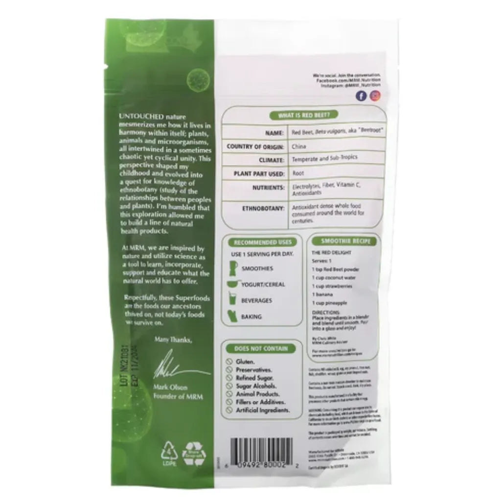 Raw Organic Red Beet Powder 8.5 oz Metabolic Response Modifier
