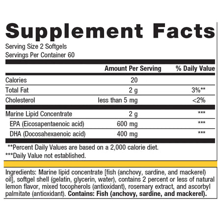 Metagenics OmegaGenics EPA-DHA 500 Lemon supplement ingredients