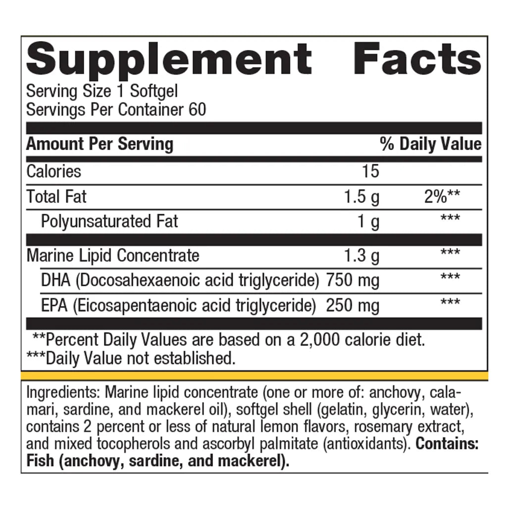 Metagenics OmegaGenics Neuro 1000 60 Softgels supplement facts