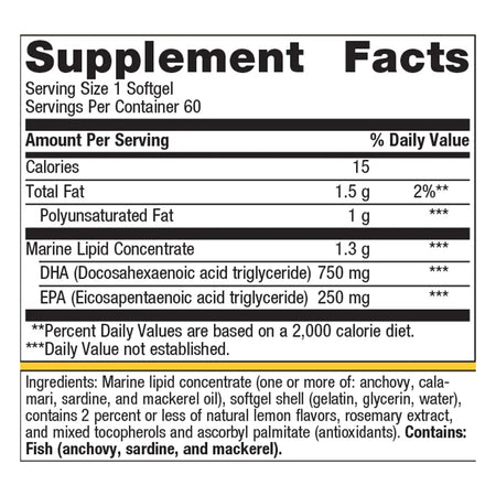 Metagenics OmegaGenics Neuro 1000 60 Softgels supplement facts