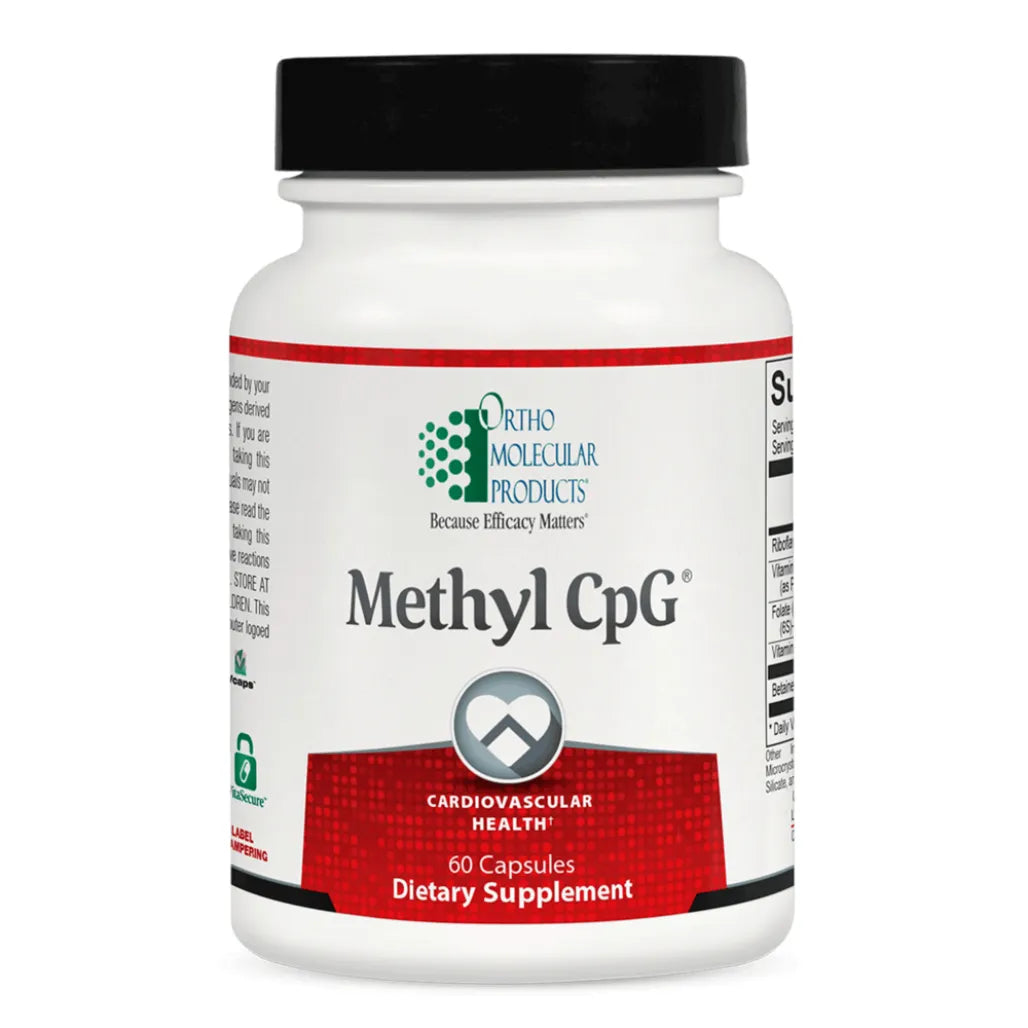Methyl CpG methylation support dietary supplement by Ortho Molecular Products with label visible.