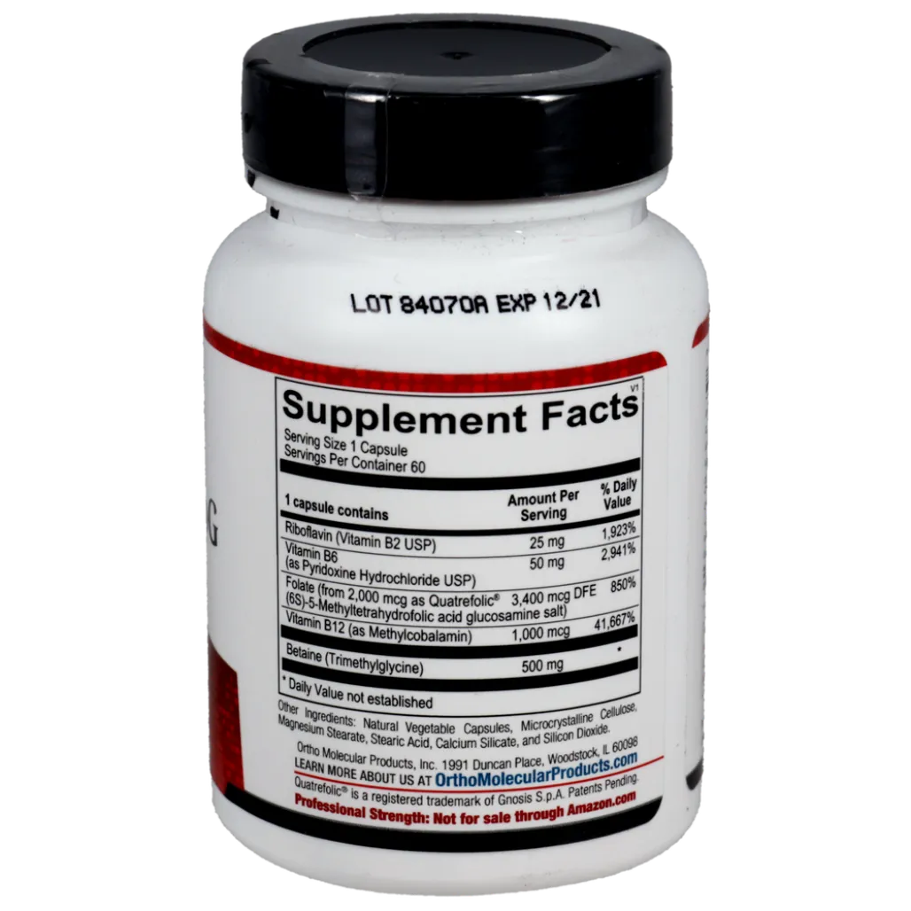 Methyl CpG supplement facts label showing key active ingredients per capsule.