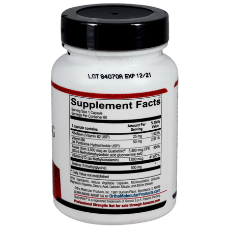 Methyl CpG supplement facts label showing key active ingredients per capsule.