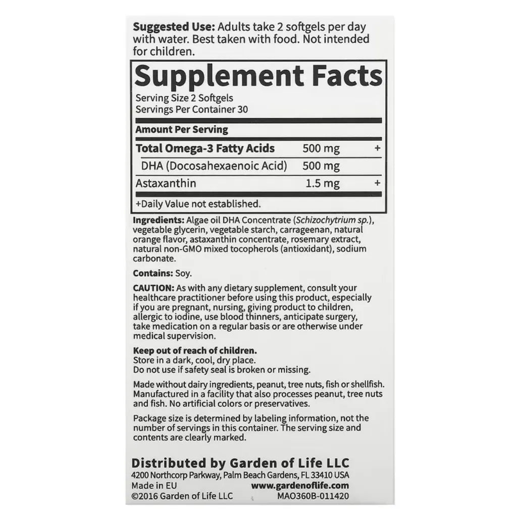 Min Algae Omega-3 Vegan DHA Garden of life