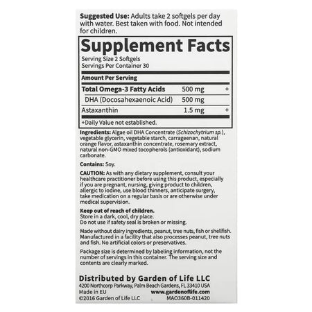 Min Algae Omega-3 Vegan DHA Garden of life