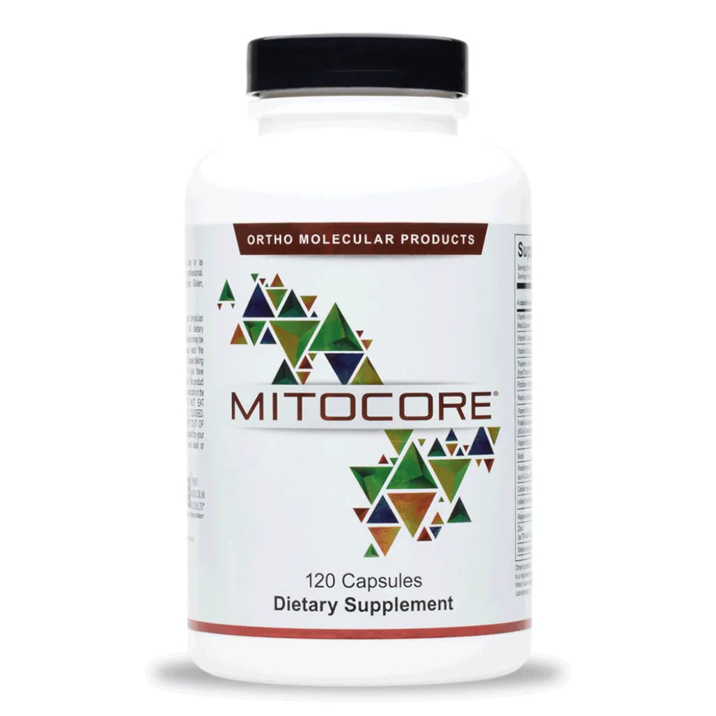 Mitocore formula by Ortho Molecular Products designed to boost energy production, immune function, antioxidant protection, and detoxification