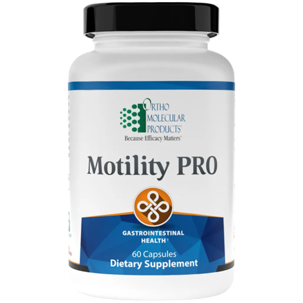 Motility PRO gastrointestinal motility support capsules by Ortho Molecular Products with label visible.