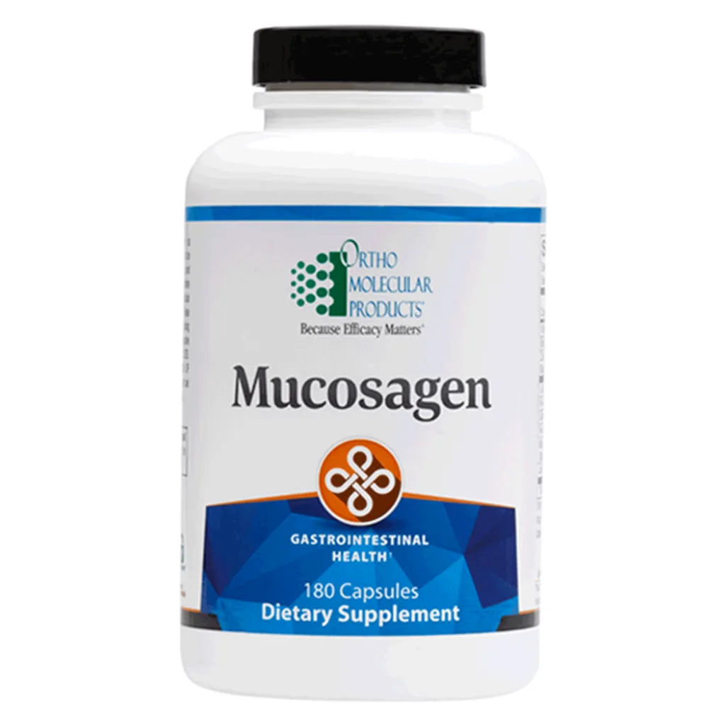Mucosagen gut health and mucosal barrier support formula by Ortho Molecular Products for digestive and detox pathways