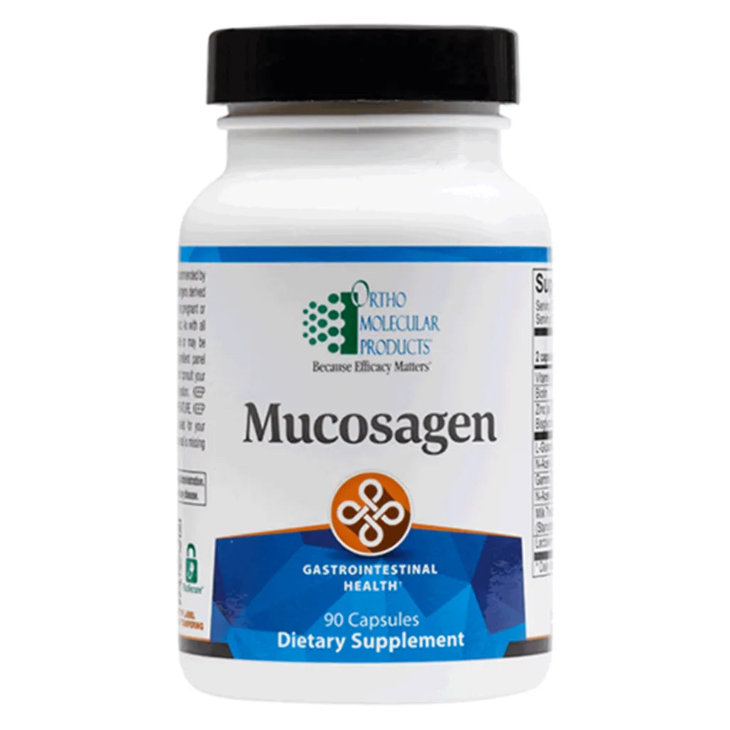Ortho Molecular Products Mucosagen digestive health supplement bottle – front view.