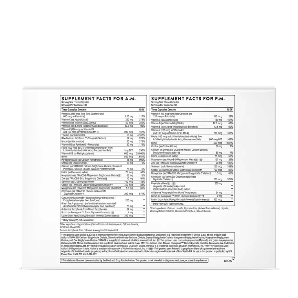 Thorne Multi-Vitamin Elite A.M. P.M NSF supplement facts