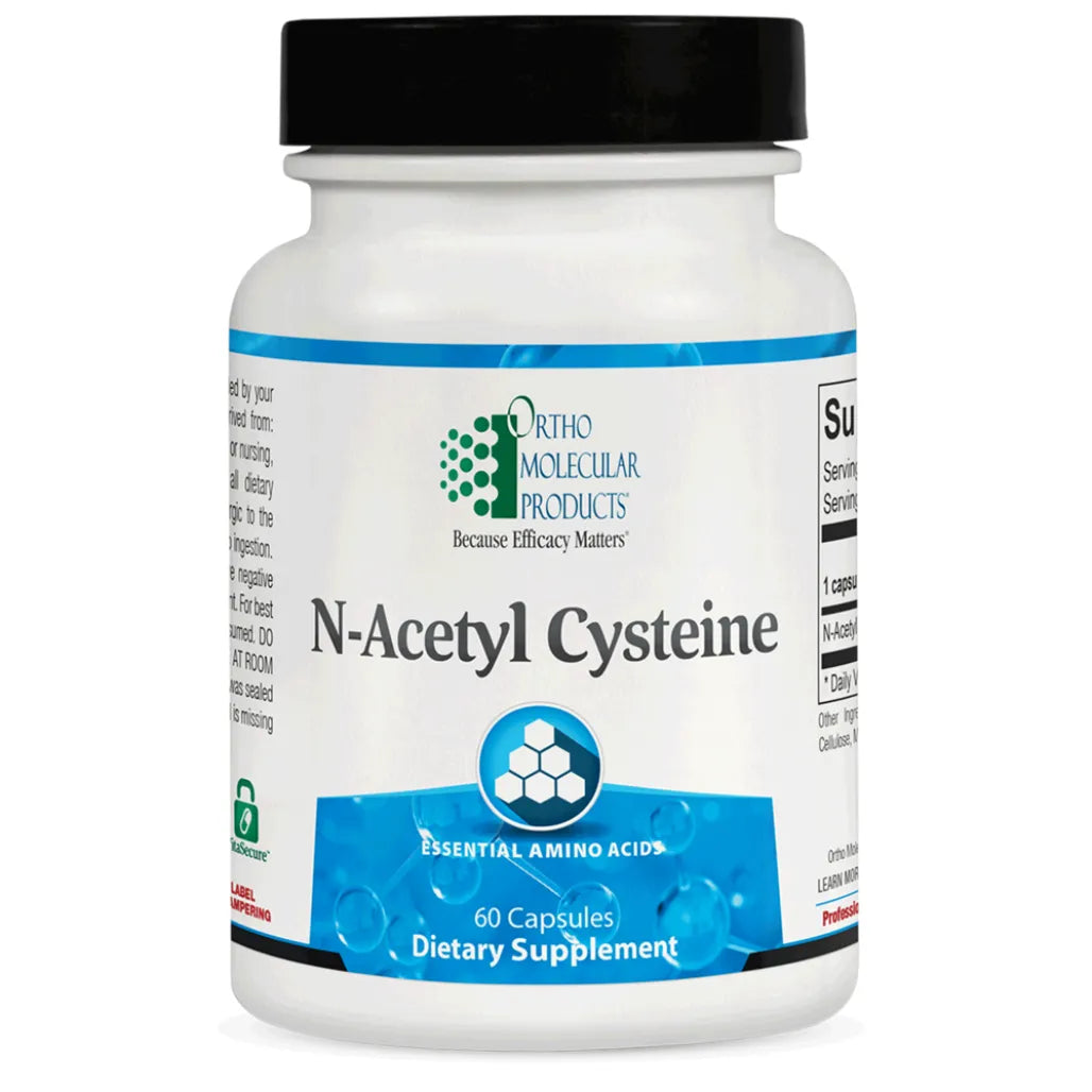 Ortho Molecular N‑Acetyl‑Cysteine antioxidant support and detoxification supplement – white bottle with label.