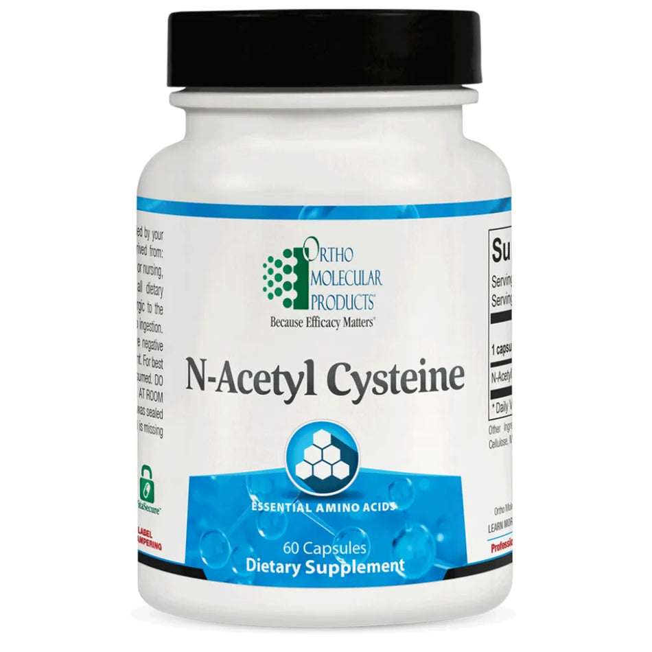 Ortho Molecular N‑Acetyl‑Cysteine antioxidant support and detoxification supplement – white bottle with label.
