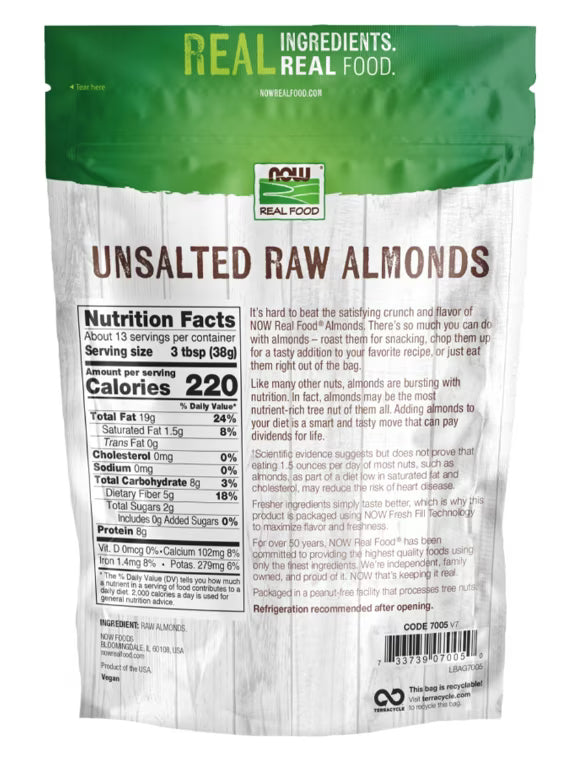 NOW Real Food® - Raw Almonds, Unsalted - 16 oz (454 Grams)