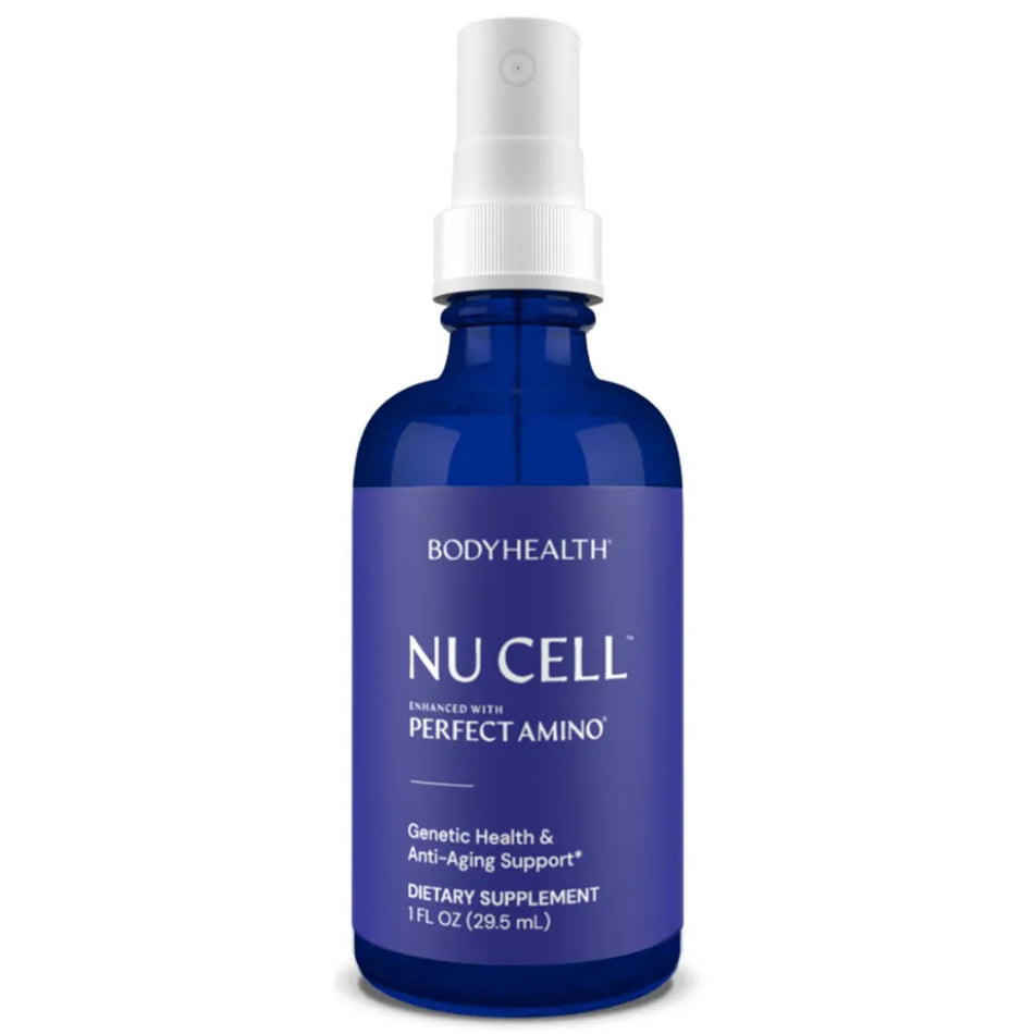 BodyHealth Nu Cell anti-aging spray supplement for genetic health support and cellular rejuvenation enhanced with PerfectAmino.