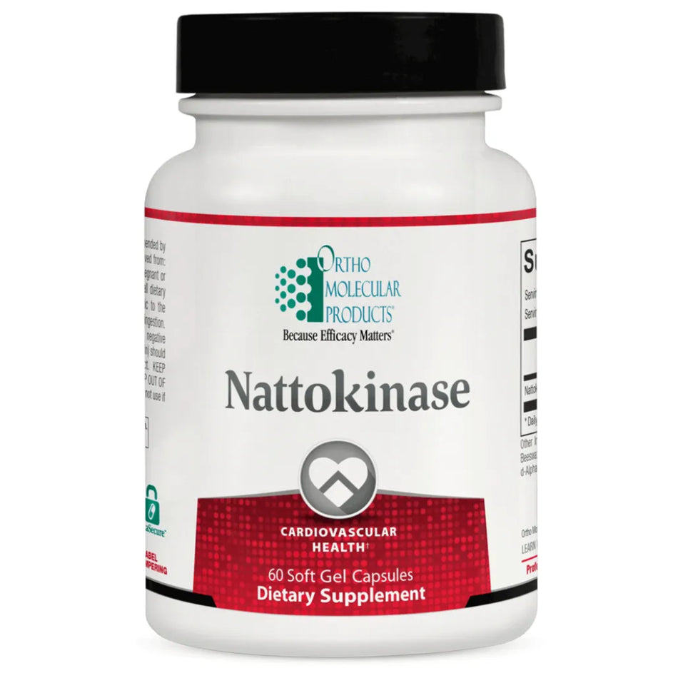Ortho Molecular Nattokinase enzyme supplement for healthy blood flow, circulation, and cardiovascular support – 60 softgels.