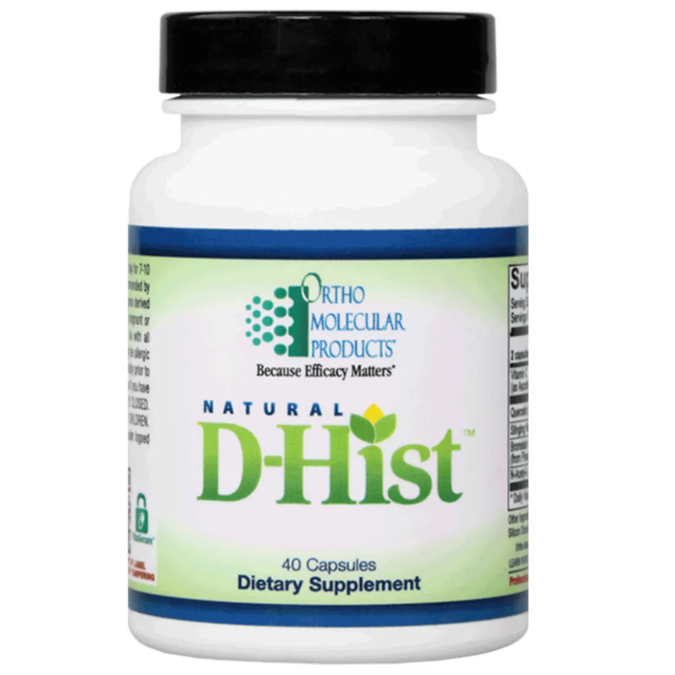 Ortho Molecular Natural D‑Hist formula for sinus and respiratory support, immune balance, and seasonal histamine relief.