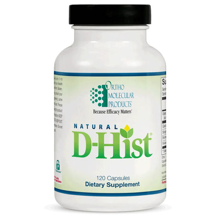 Natural D‑Hist allergy support supplement by Ortho Molecular Products designed to support healthy nasal passages and normal mucus viscosity