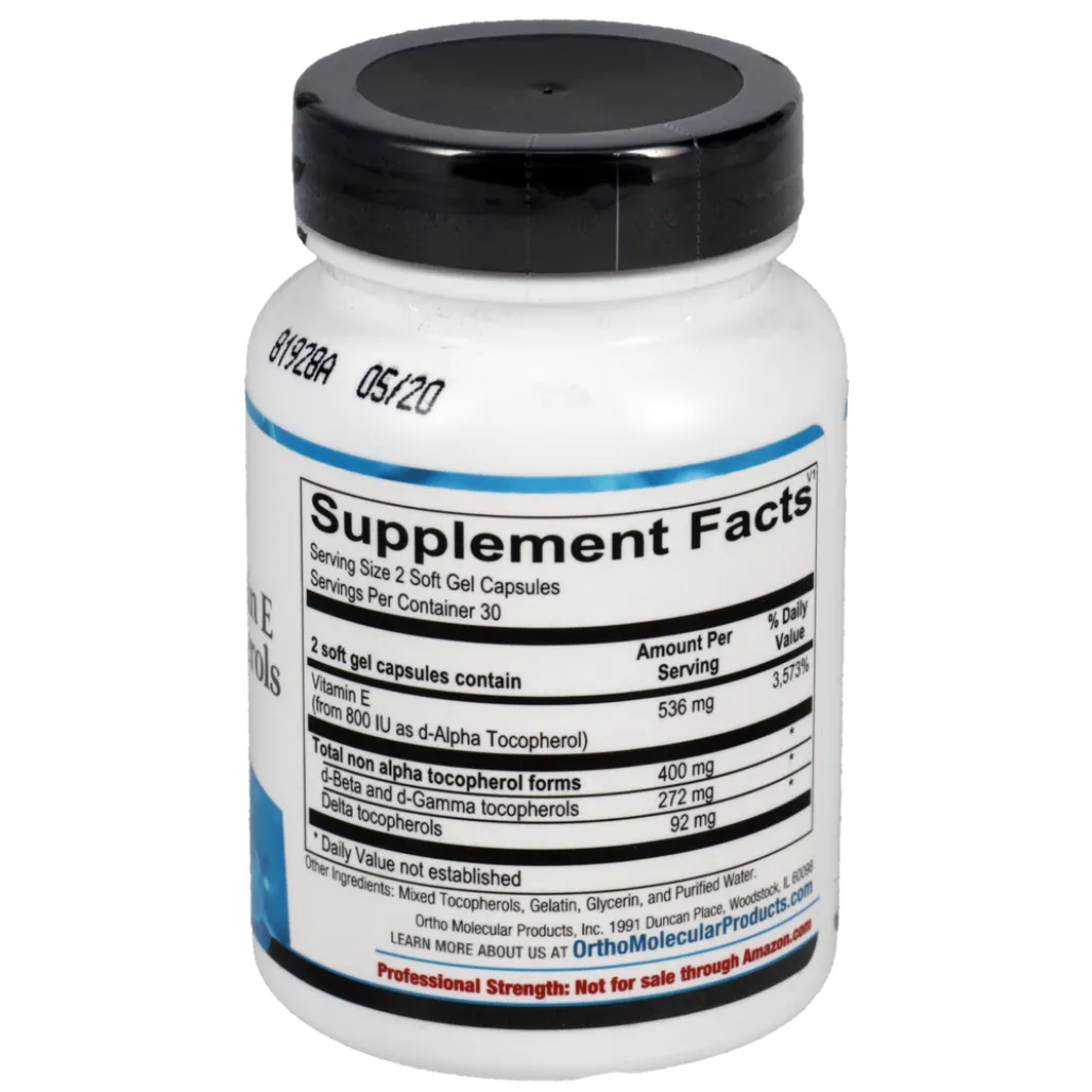 Ortho Molecular Products vitamin E mixed tocopherols antioxidant supplement container