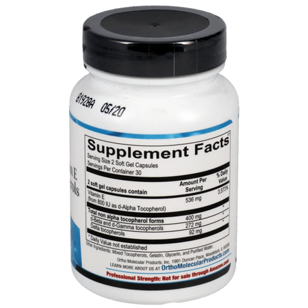 Ortho Molecular Products vitamin E mixed tocopherols antioxidant supplement container