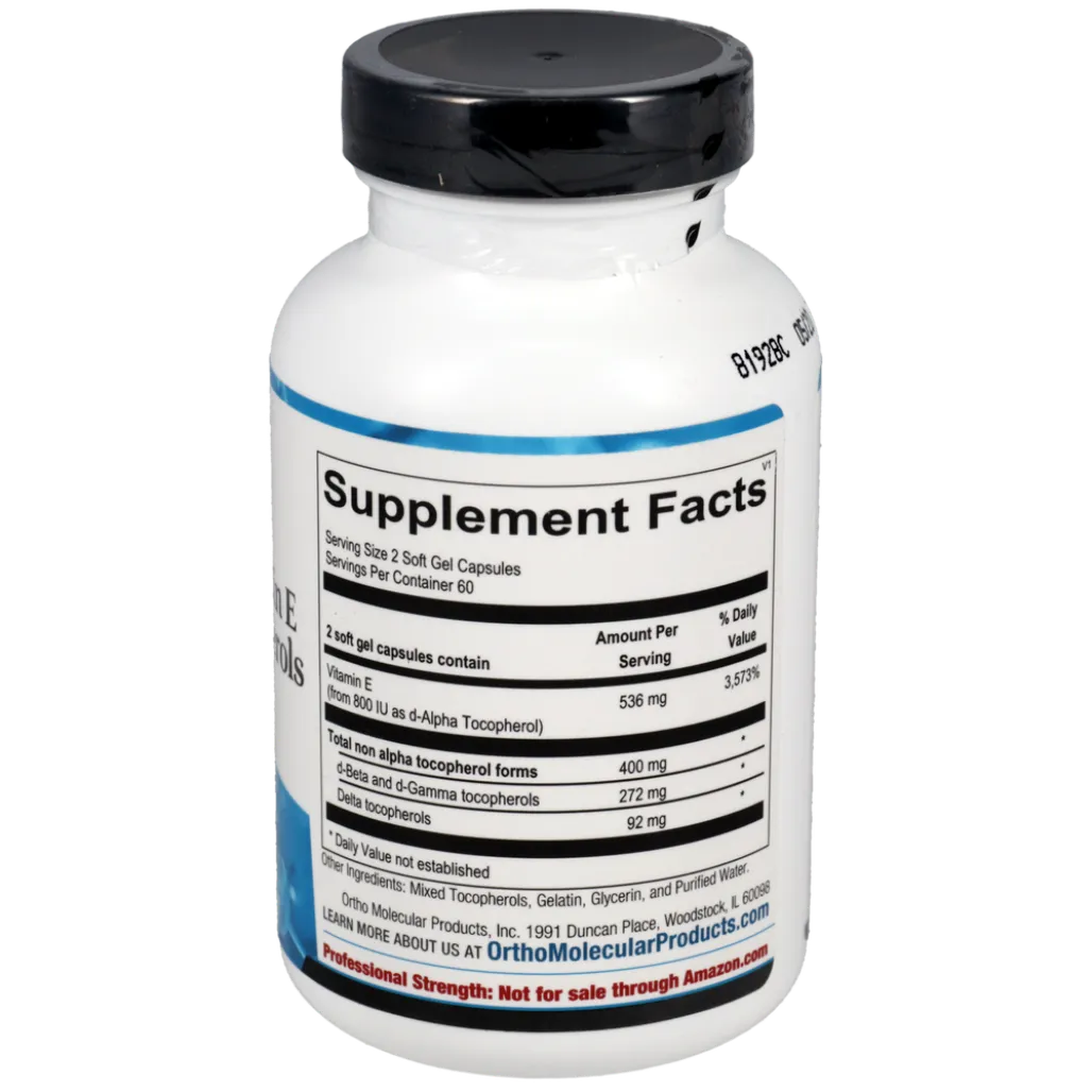 Ortho Molecular Products mixed tocopherols vitamin E formula for cardiovascular and cellular health support.
