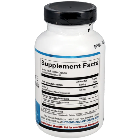 Ortho Molecular Products mixed tocopherols vitamin E formula for cardiovascular and cellular health support.