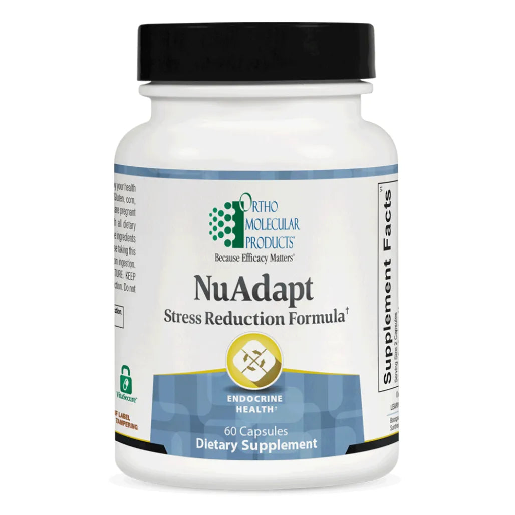 Ortho Molecular NuAdapt stress support and mood balance formula supplement container.