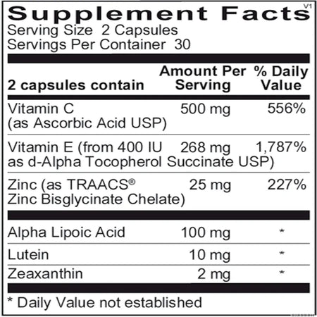 OcuView eye health supplement with vitamin C, vitamin E, zinc bisglycinate, alpha lipoic acid, lutein and zeaxanthin by Ortho Molecular Products