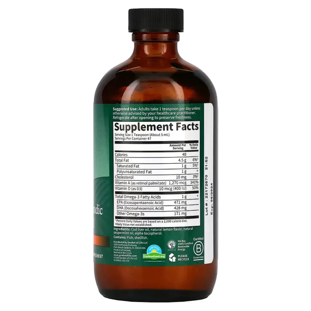 Olde World Icelandic Cod Liver Oil 8oz garden of life