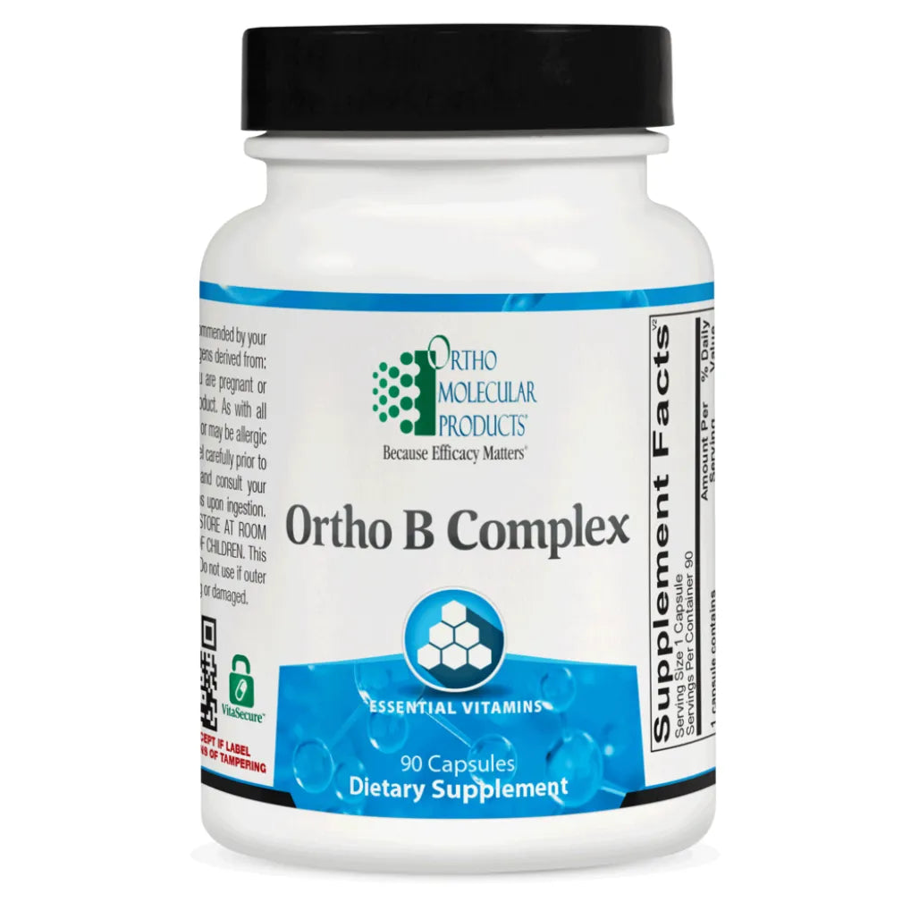 Ortho Molecular Ortho B Complex B-vitamin formula for energy metabolism, nervous system, and stress support.
