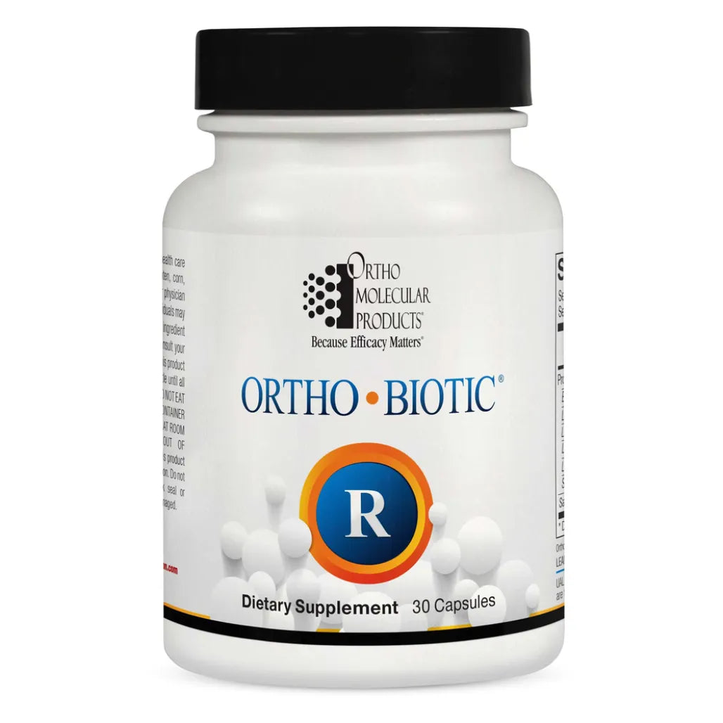 Ortho Biotic R targeted probiotic formula by Ortho Molecular Products designed to support gastrointestinal balance and microbiome reset.