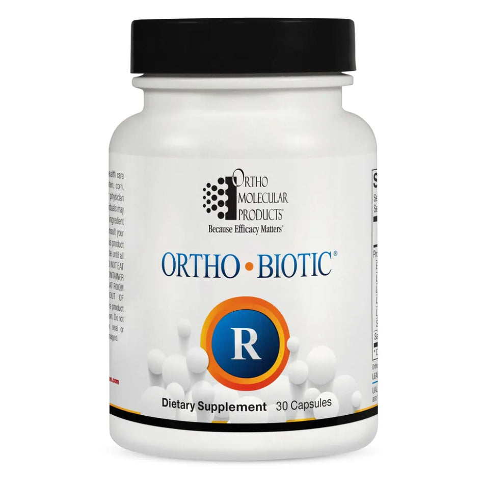 Ortho Biotic R targeted probiotic formula by Ortho Molecular Products designed to support gastrointestinal balance and microbiome reset.