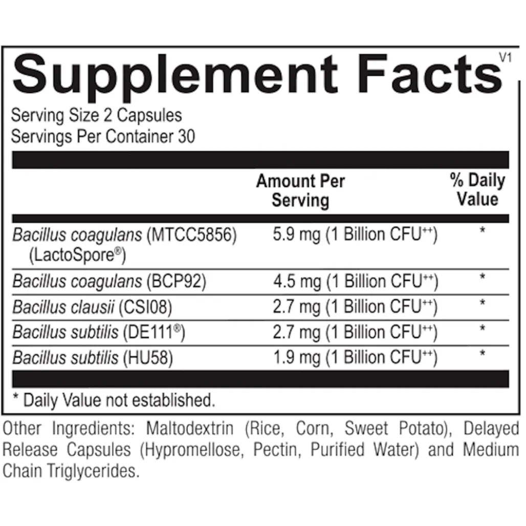 Ortho Molecular Products Ortho Spore Complete supplement ingredients panel