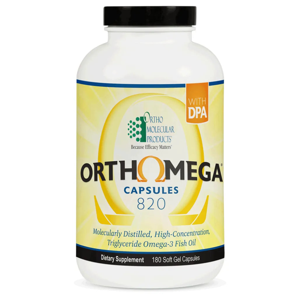 Ortho-Molecular Orthomega 820 omega-3 fish oil supplement bottle – EPA DHA cardiovascular support