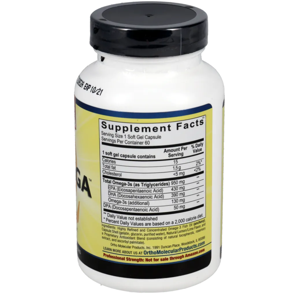 Ingredients panel for Ortho-Molecular Orthomega 820 fish oil – EPA DHA content and capsule info