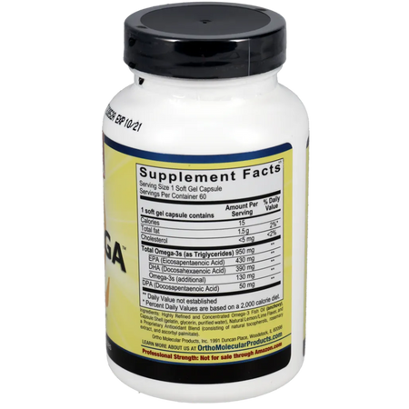 Ingredients panel for Ortho-Molecular Orthomega 820 fish oil – EPA DHA content and capsule info