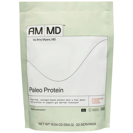 Strawberries & Cream Paleo Protein by Amy Myers MD, 20 servings of grass-fed, collagen-based protein for gut barrier support.