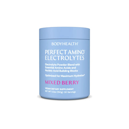 BodyHealth Perfect Amino Electrolytes Mixed Berry - Vegan Electrolyte Powder with Essential Amino Acids for Maximum Hydration (30 Servings)