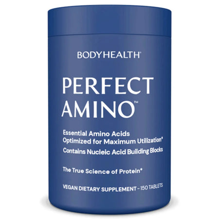 BodyHealth Perfect Amino tablets bottle – essential amino acid supplement for muscle recovery, protein synthesis, and lean muscle support