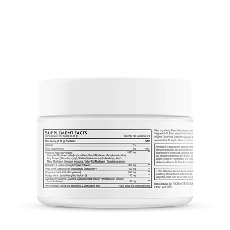 Thorne Pre-Workout Elite 4.32 oz supplement facts