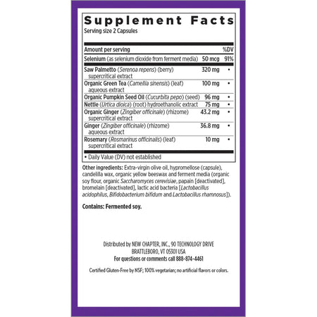 Ingredients of Prostate 5LX dietary supplement - saw palmetto, organic green tea