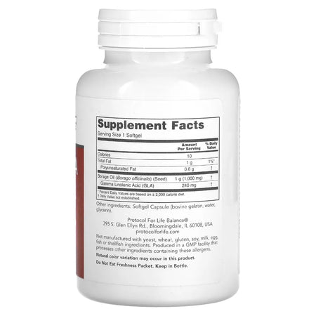 Borage/GLA 1000 mg Protocol for life Balance