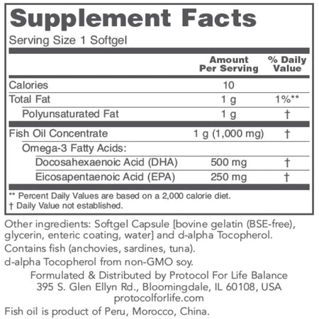DHA-500 (500 DHA/250 EPA) Protocol for life Balance