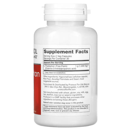 L-Tryptophan 500 mg Protocol for life Balance