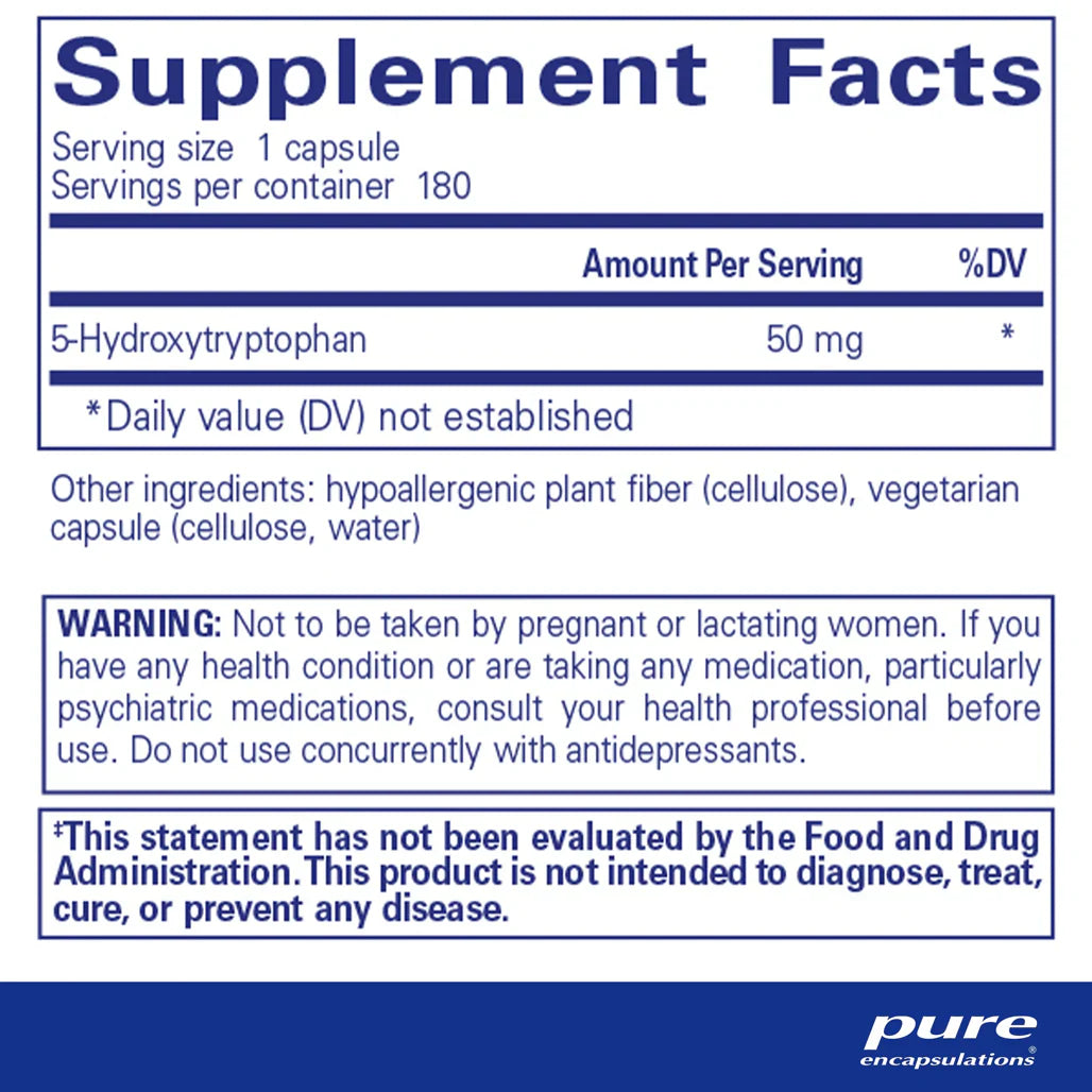 Ingredients of Pure Encapsulations 5-HTP (5-Hydroxytryptophan) 50 mg Dietary Supplement