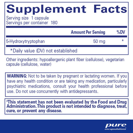 Ingredients of Pure Encapsulations 5-HTP (5-Hydroxytryptophan) 50 mg Dietary Supplement