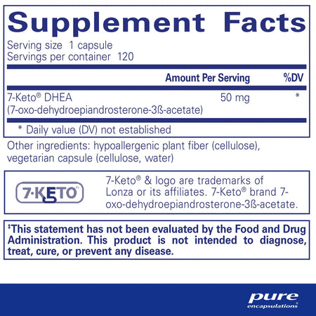 Ingredients of 7-Keto DHEA 50 mg by Pure Encapsulations
