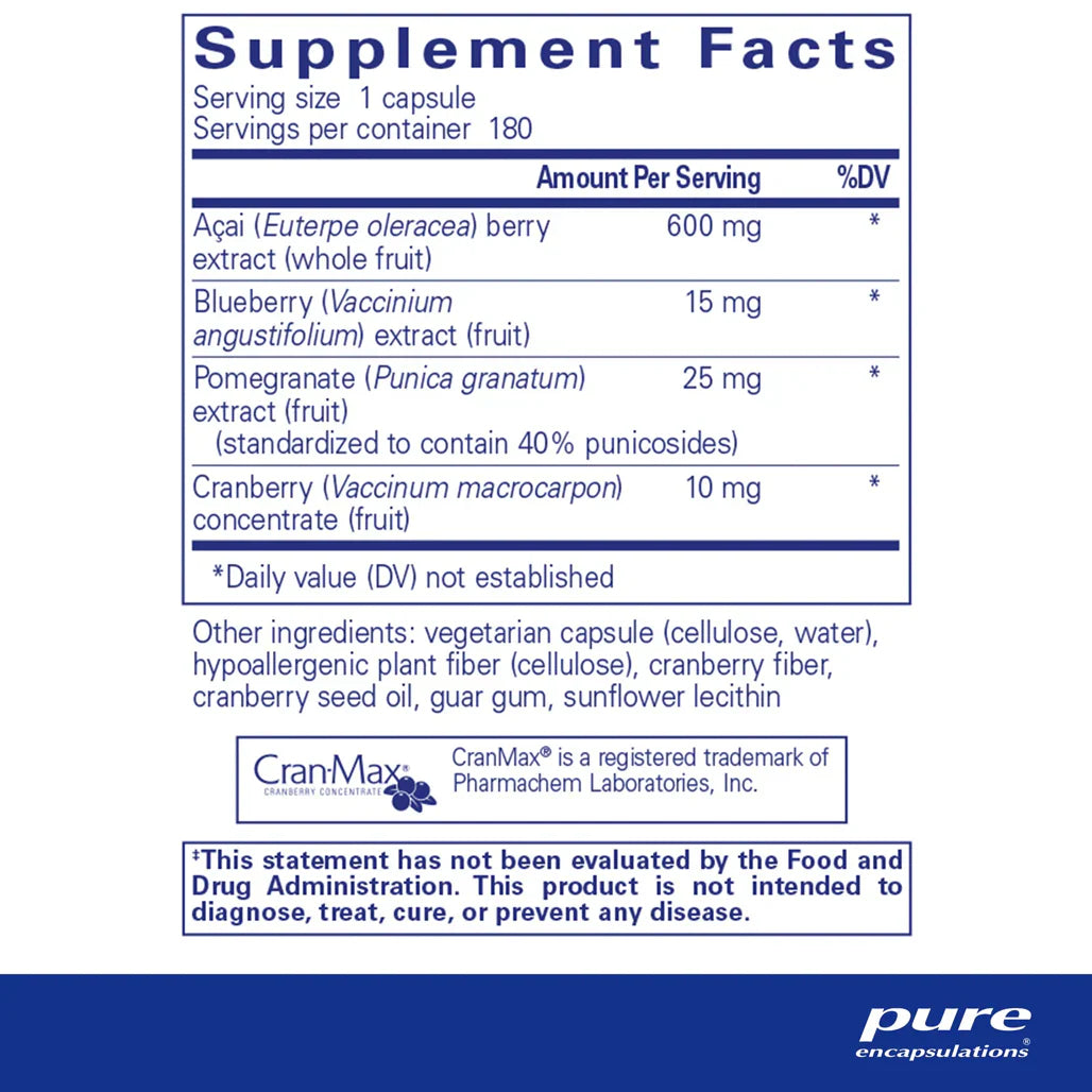 Pure Encapsulations Acai 600 supplements facts