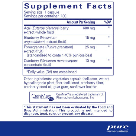 Pure Encapsulations Acai 600 supplements facts