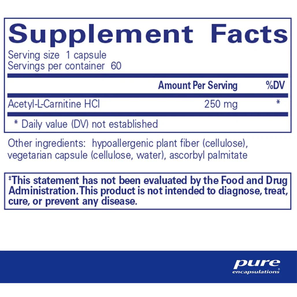 Pure Encapsulations Acetyl-L-Carnitine 250 mg supplements facts