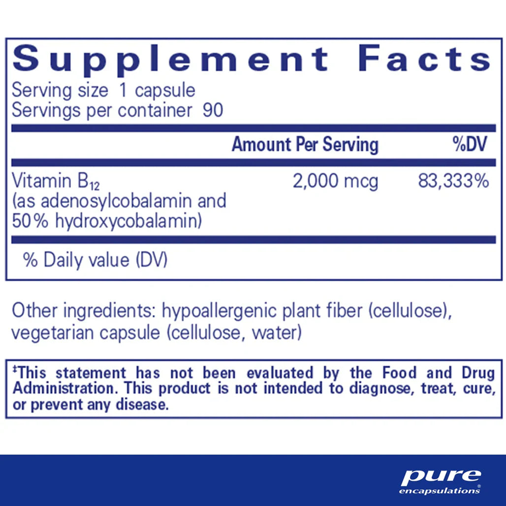 Pure Encapsulations Adenosyl Hydroxy B12 supplements facts